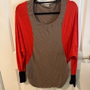 Arden B Red and Black dolman sleeve colorblock Blouse
